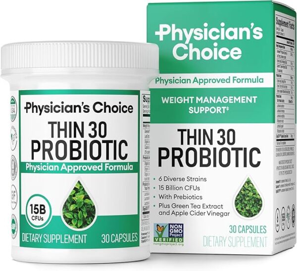 Physician's CHOICE Probiotics for Weight Management & Bloating - 6 Probiotic Strains - Prebiotics - Key ingredient Cayenne & Green Tea - Supports Gut Health - Weight Management for Women & Men - 30 CT