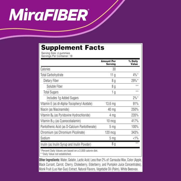 MiraFIBER Gummies | From The Gut Experts at MiraLAX | 8g of Daily Prebiotic Fiber with B Vitamins to Support Digestive Health and Metabolism | Fruit Flavored Fiber Gummies, 72 Count - Image 6