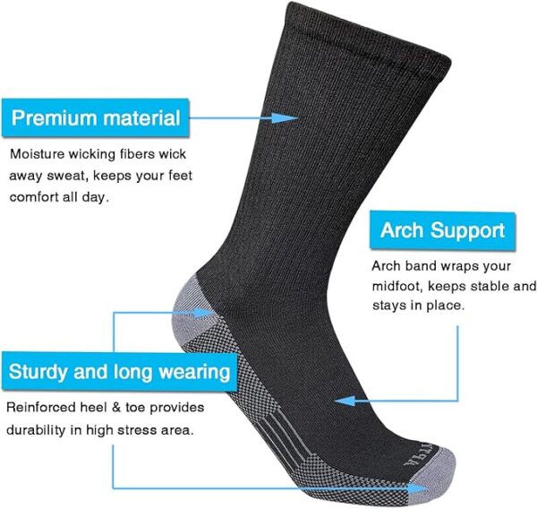 APTYID Men's Moisture Wicking Cushioned Crew Work Boot Socks (4 Pairs / 6 Pairs) - Image 6