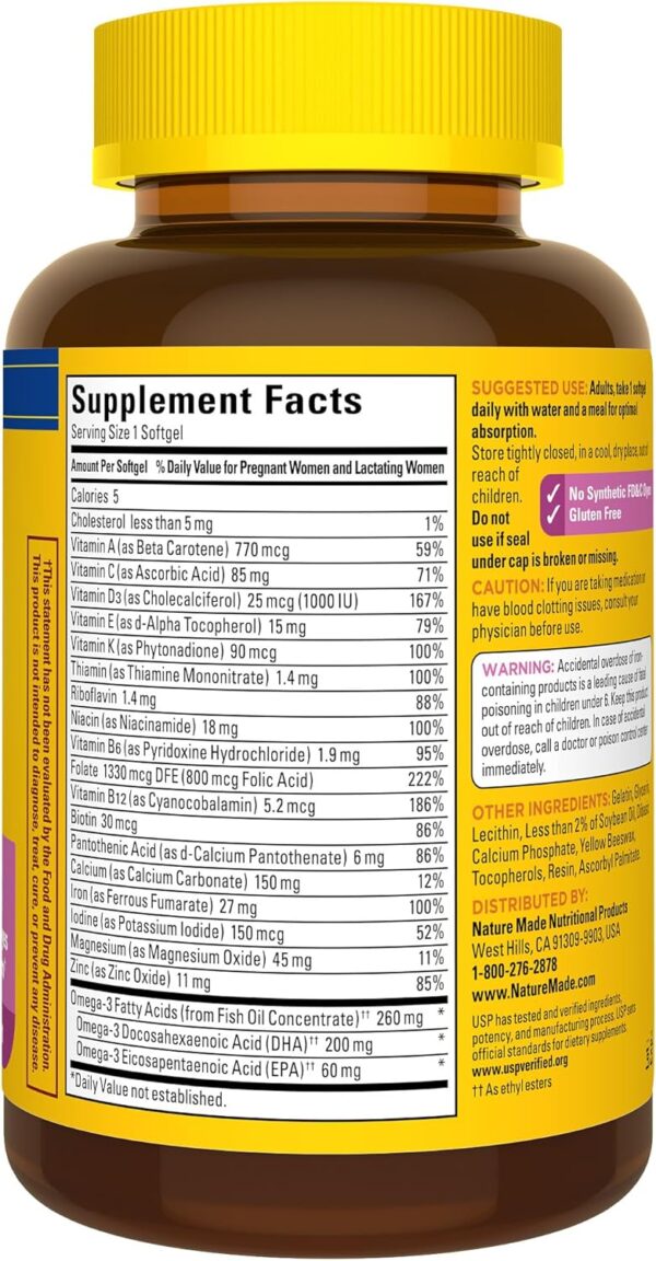 Nature Made Prenatal with Folic Acid + DHA, Prenatal Vitamin and Mineral Supplement for Daily Nutritional Support, 110 Softgels, 110 Day Supply - Image 6