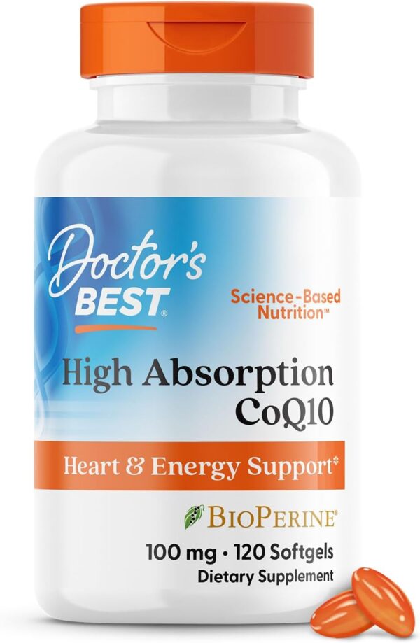 Doctor's Best High Absorption CoQ10 with BioPerine, Gluten Free, Naturally Fermented, Heart Health, Energy Production, 100 mg, 120 Count