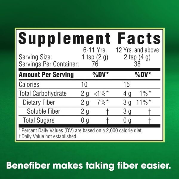 Benefiber Daily Prebiotic Fiber Supplement Powder for Digestive Health, Unflavored - 125 Servings (17.6 Ounces) - Image 2