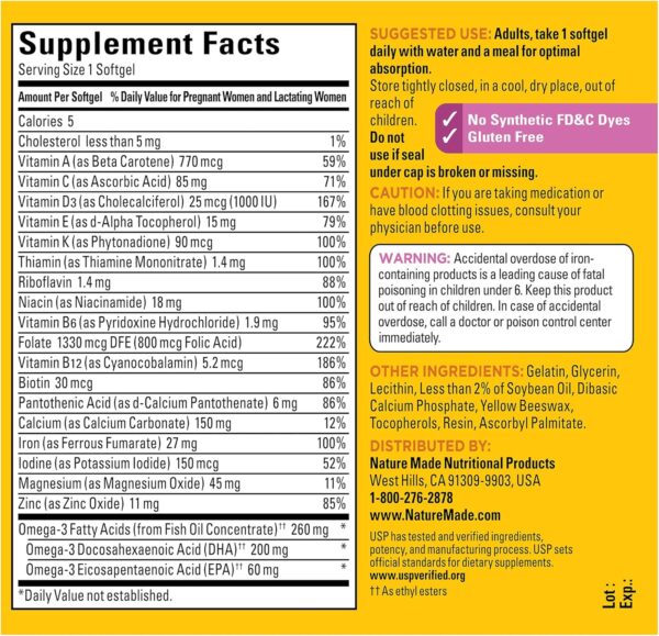 Nature Made Prenatal with Folic Acid + DHA, Prenatal Vitamin and Mineral Supplement for Daily Nutritional Support, 110 Softgels, 110 Day Supply - Image 2