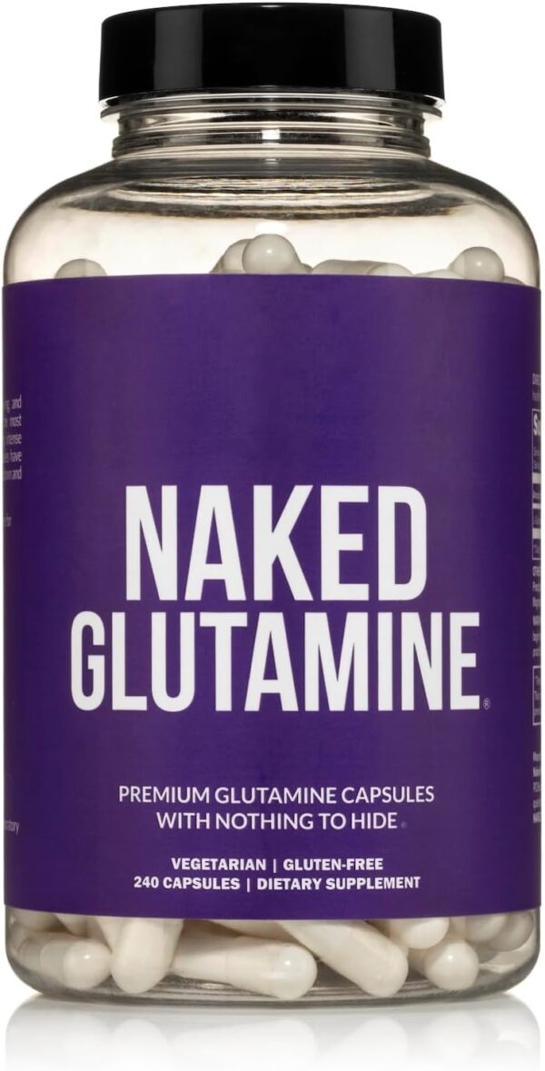 Naked L-Glutamine Muscle Recovery Capsules, 1000mg, 240 Count, Made in The USA, Non-GMO, Gluten and Soy Free