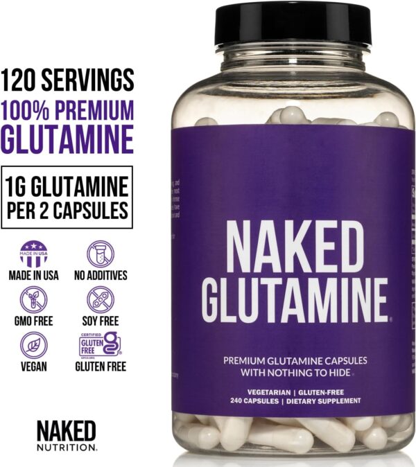 Naked L-Glutamine Muscle Recovery Capsules, 1000mg, 240 Count, Made in The USA, Non-GMO, Gluten and Soy Free - Image 4