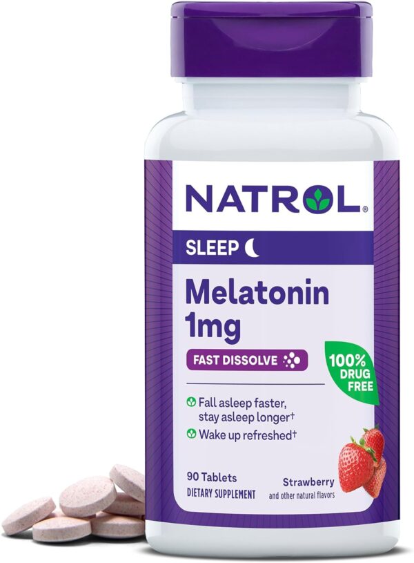 Natrol Fast Dissolve Melatonin 1 mg, Melatonin Supplements for Restful Sleep, Sleep Support for Adults, 90 Strawberry-Flavored Melatonin Tablets, Up to a 90 Day Supply