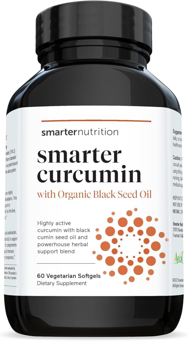 Smarter Nutrition Curcumin Softgels - Potent & Bioavailable, Active Curcumin Standardized to 95% Tetrahydrocurcuminoids with AstraGin Black Cumin Seed Oil & Ginger (60 Count (Pack of 1)