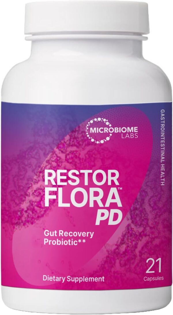 Microbiome Labs RestorFlora PD - Daily Probiotics for Digestive Health with Saccharomyces Boulardii - Supports Gut Health & Maintains Microbial Composition (21 Capsules)