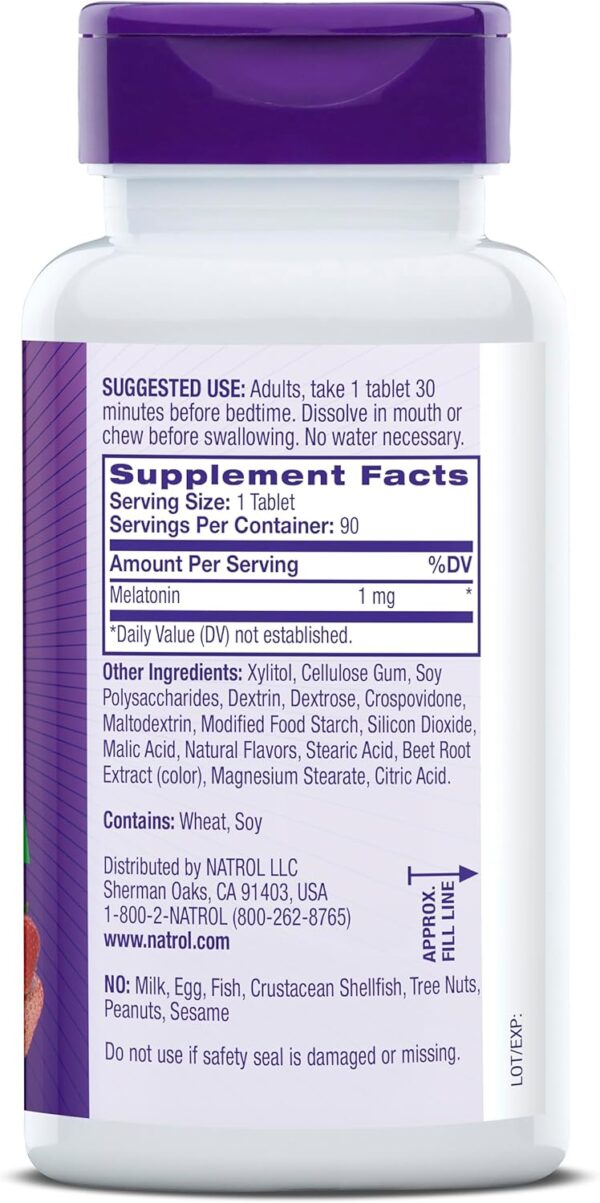 Natrol Fast Dissolve Melatonin 1 mg, Melatonin Supplements for Restful Sleep, Sleep Support for Adults, 90 Strawberry-Flavored Melatonin Tablets, Up to a 90 Day Supply - Image 6