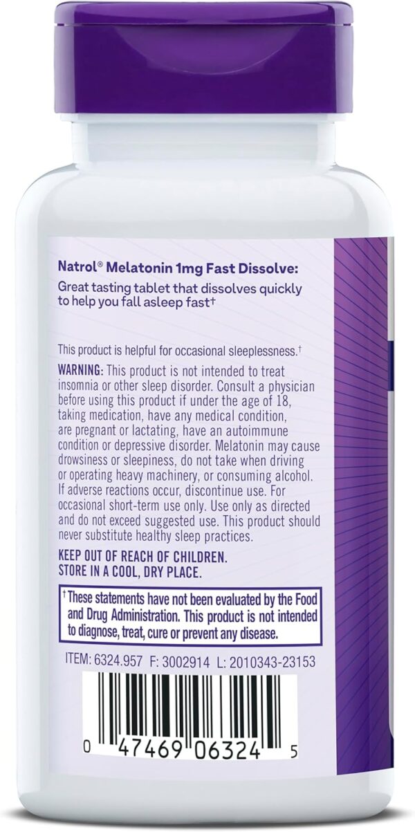 Natrol Fast Dissolve Melatonin 1 mg, Melatonin Supplements for Restful Sleep, Sleep Support for Adults, 90 Strawberry-Flavored Melatonin Tablets, Up to a 90 Day Supply - Image 5