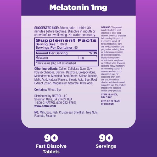 Natrol Fast Dissolve Melatonin 1 mg, Melatonin Supplements for Restful Sleep, Sleep Support for Adults, 90 Strawberry-Flavored Melatonin Tablets, Up to a 90 Day Supply - Image 3