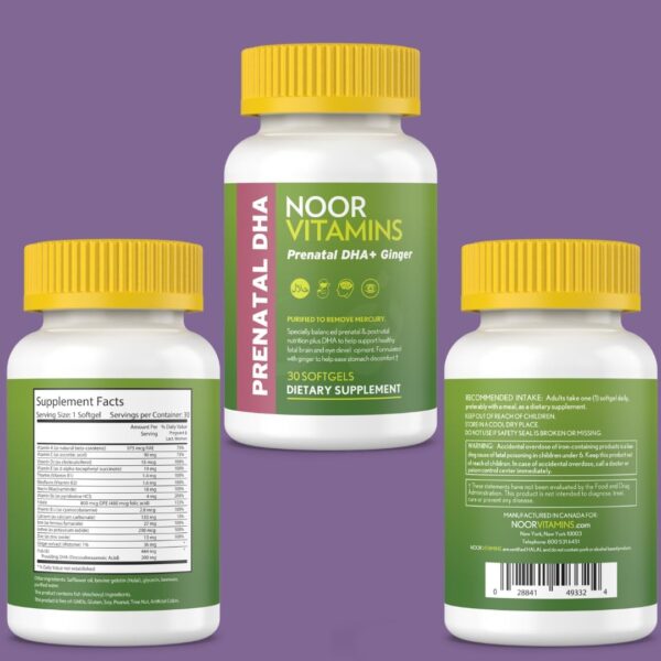 Noor Vitamins Halal Prenatal Vitamins with DHA and Folic Acid, Essential Vitamins, Ginger to Soothe Mom's Stomach, Iron, Softgels, Prenatal Vitamin Before/During/Post Pregnancy (1 Month Supply) - Image 5