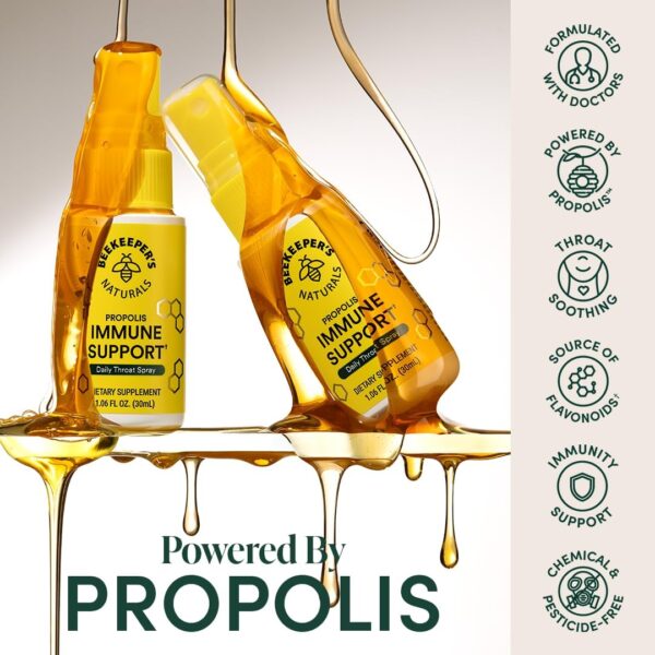 Propolis Throat Spray by Beekeeper's Naturals - 95% Bee Propolis Extract, Natural Immune Support & Sore Throat Relief - Antioxidants, Keto, Paleo, Gluten-Free (1.06 oz)(Pack of 1) - Image 5