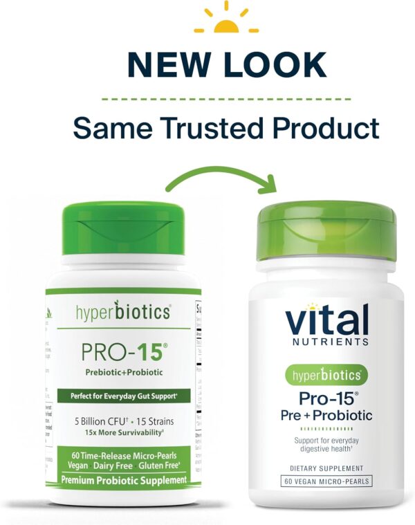 Hyperbiotics Vital Nutrients Pro-15 Pre + Probiotic | 15 Strains| Supports Occasional Constipation, Diarrhea, Gas & Bloating | Immune, Digestive & Gut Health | Shelf-Stable | Vegan | 60 Pearl Tablets - Image 6