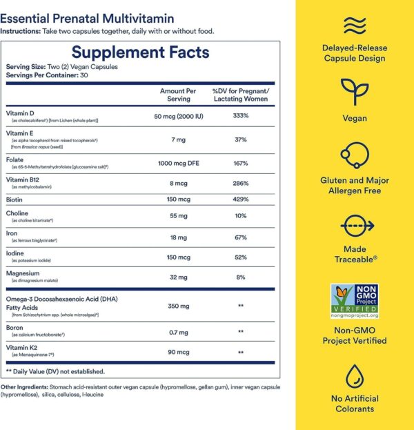 Ritual Essential for Women Prenatal Multivitamin: Folate & Choline for Neural Tube Support, Omega-3 DHA for Fetal Brain Development, Iron, Calcium-Helper D3 & K2, Non-GMO, Vegan, Citrus, 30 Days - Image 6