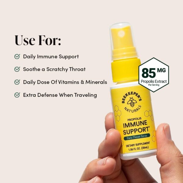 Propolis Throat Spray by Beekeeper's Naturals - 95% Bee Propolis Extract, Natural Immune Support & Sore Throat Relief - Antioxidants, Keto, Paleo, Gluten-Free (1.06 oz)(Pack of 1) - Image 4