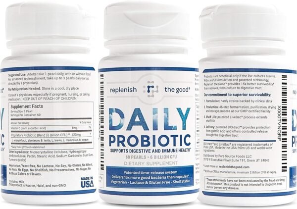 Daily Adults’ Probiotic, 60 Pearls- Vegan Supplement w/ 6 Billion CFU - Supports Digestive Health -Delivers 15x More Good Micro-Organism- Relieves Gas, Bloated Stomach & Acid Reflux - Image 5