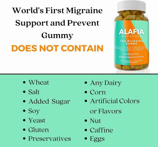 The Migraine Gummy - World's First Migraine & Headache Prevention Gummy for Migraine and Headache Relief - Magnesium Glycinate, Butterbur, Feverfew, CoQ10, Vitamin B2 400mg Riboflavin 400mg 60ct - Image 4