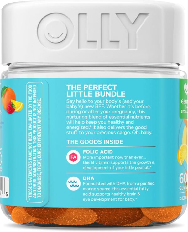 Olly The Essential Prenatal Gummy Multivitamin, 30 Day Supply ( Gummies), Sweet, Folic Acid, Vitamin D, Omega 3 DHA, Chewable Supplement, White Citrus, 60 Count (Pack of 1) - Image 7