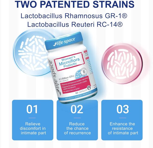 Life-Space Probiotic for Women, Support Healthy Vaginal Microflora & Comfort, BV & VVC Infection Treatment, Urinary Tract Health, Lactobacillus rhamnosus, 6.3 Billion CFU, Multi Strain - 60 Capsules - Image 5