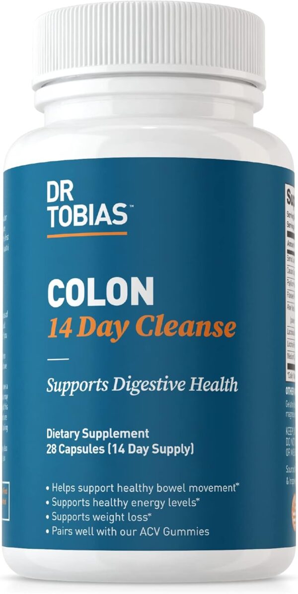 Dr. Tobias Colon 14 Day Cleanse, Advanced Gut Cleanse Detox for Women & Men with Cascara Sagrada, Psyllium Husk, Senna Leaf & Probiotics, Non-GMO Colon Cleanse, 28 Capsules 1-2 Daily