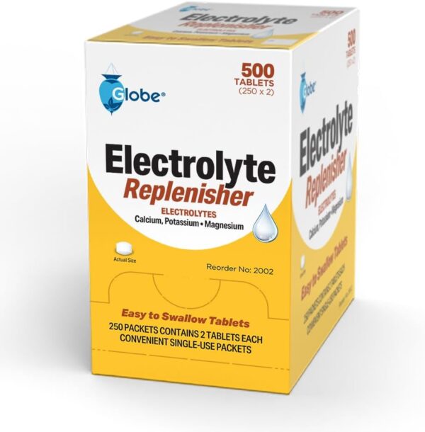 Globe Electrolyte Replacement Tablets for Rapid Hydration & Exercise Recovery (500 Tablets, 250 Packets of 2) for Athletes, Hiking & Sports, Travel Packets with Key Nutrients for Optimal Endurance