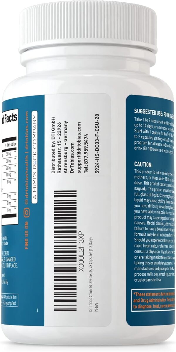 Dr. Tobias Colon 14 Day Cleanse, Advanced Gut Cleanse Detox for Women & Men with Cascara Sagrada, Psyllium Husk, Senna Leaf & Probiotics, Non-GMO Colon Cleanse, 28 Capsules 1-2 Daily - Image 3