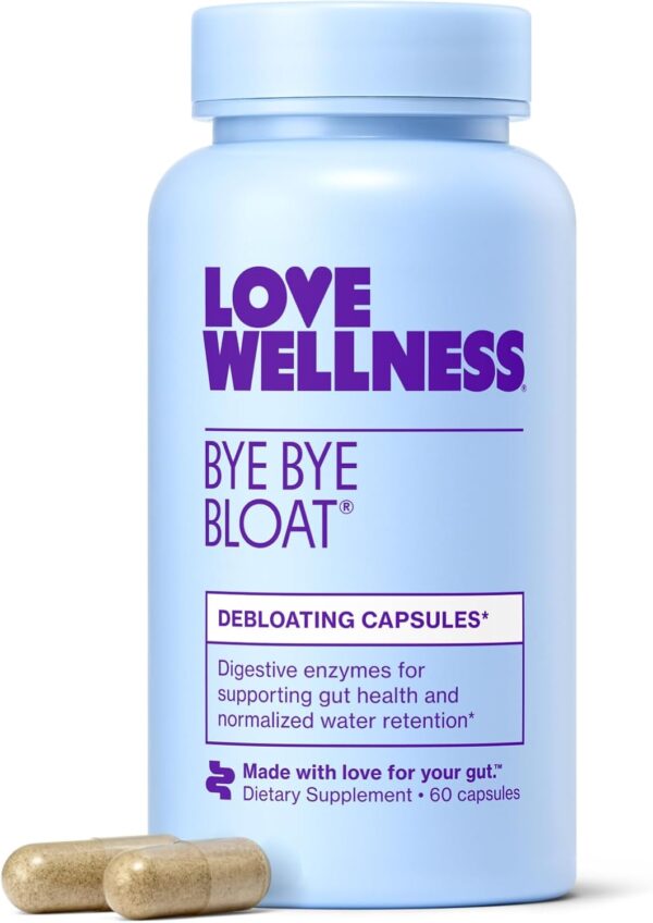 Love Wellness Bye Bye Bloat, Digestive Enzymes | Bloating Relief for Women | Helps Reduce Gas Relief & Water Retention | Supports Digestive Health with Fenugreek & Dandelion | 60 Count