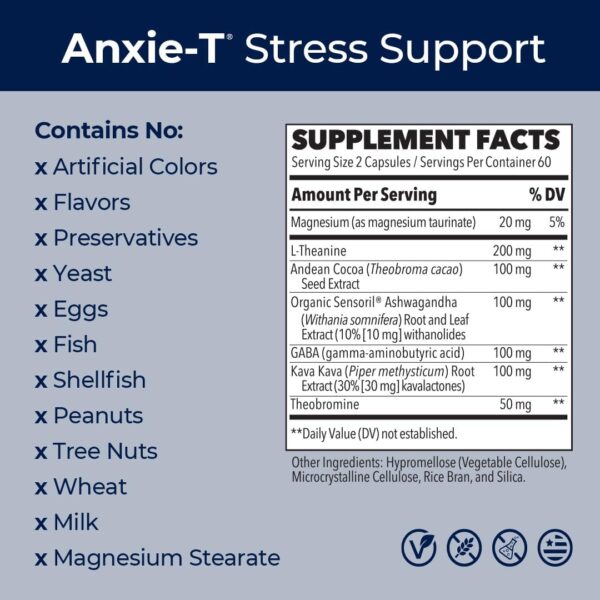 Anxie-T - Stress Relief Supplement - Supports Mood & Mental Focus - Feel Calm and Relaxed - Eases Tension & Nervousness - Ashwagandha, Kava Kava, GABA & L-Theanine - 120 Capsules - Image 4