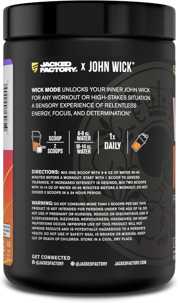 Jacked Factory X John Wick - Wick Mode Pre Workout Powder - Intense Energy, Battle-Ready Focus, Unstoppable Commitment, and Sheer Will - 40 Servings, Last Tropical Sunrise - Image 4