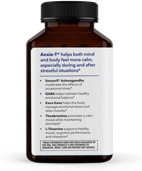 Anxie-T - Stress Relief Supplement - Supports Mood & Mental Focus - Feel Calm and Relaxed - Eases Tension & Nervousness - Ashwagandha, Kava Kava, GABA & L-Theanine - 120 Capsules - Image 3