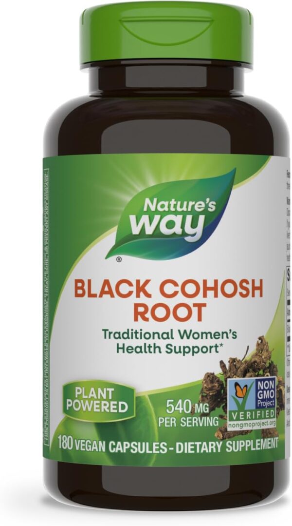 Nature's Way Black Cohosh Root, Traditional Support for Women's Health*, 540 mg per Serving, Non-GMO Project Verified, 180 Capsules (Packaging May Vary)