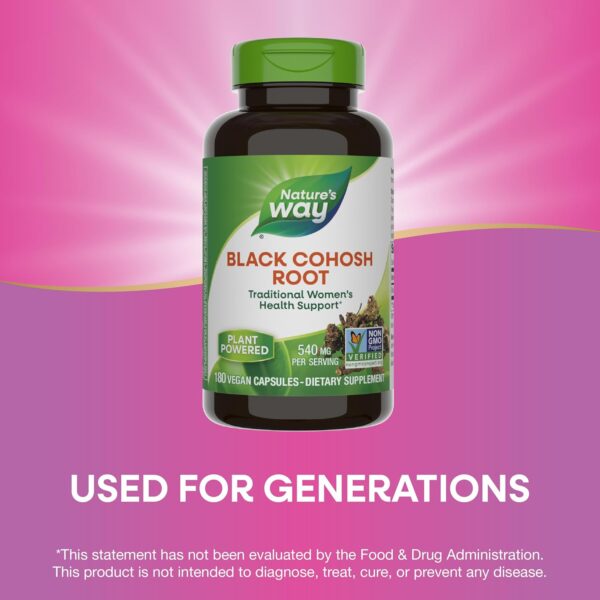 Nature's Way Black Cohosh Root, Traditional Support for Women's Health*, 540 mg per Serving, Non-GMO Project Verified, 180 Capsules (Packaging May Vary) - Image 5