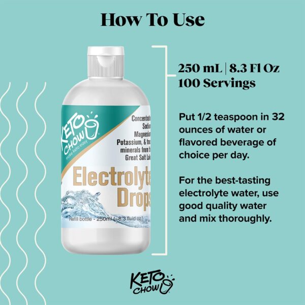 Keto Chow | Electrolyte Hydration Drops | Keto Diets & Intermittent Fasting | Immune Support | Gluten & Sugar Free | Paleo | Sodium, Magnesium, Potassium & Trace Minerals | Unflavored | 8.3 fl oz - Image 4