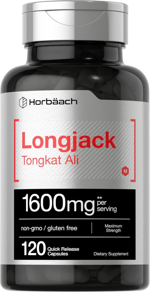 Horbäach Longjack Tongkat Ali 1600 mg | 120 Capsules | Longifolia Root Extract Powder | Maximum Strength Formula | Non-GMO, Gluten Free