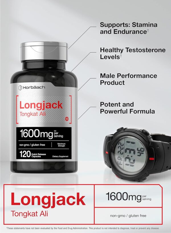 Horbäach Longjack Tongkat Ali 1600 mg | 120 Capsules | Longifolia Root Extract Powder | Maximum Strength Formula | Non-GMO, Gluten Free - Image 5