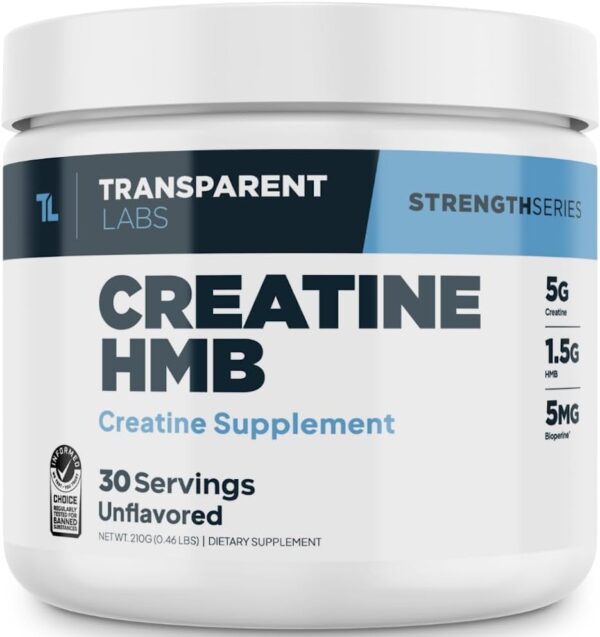 Transparent Labs Creatine HMB - Creatine Monohydrate Powder with HMB for Muscle Growth, Increased Strength, Enhanced Energy Output, and Improved Athletic Performance - 30 Servings, Unflavored