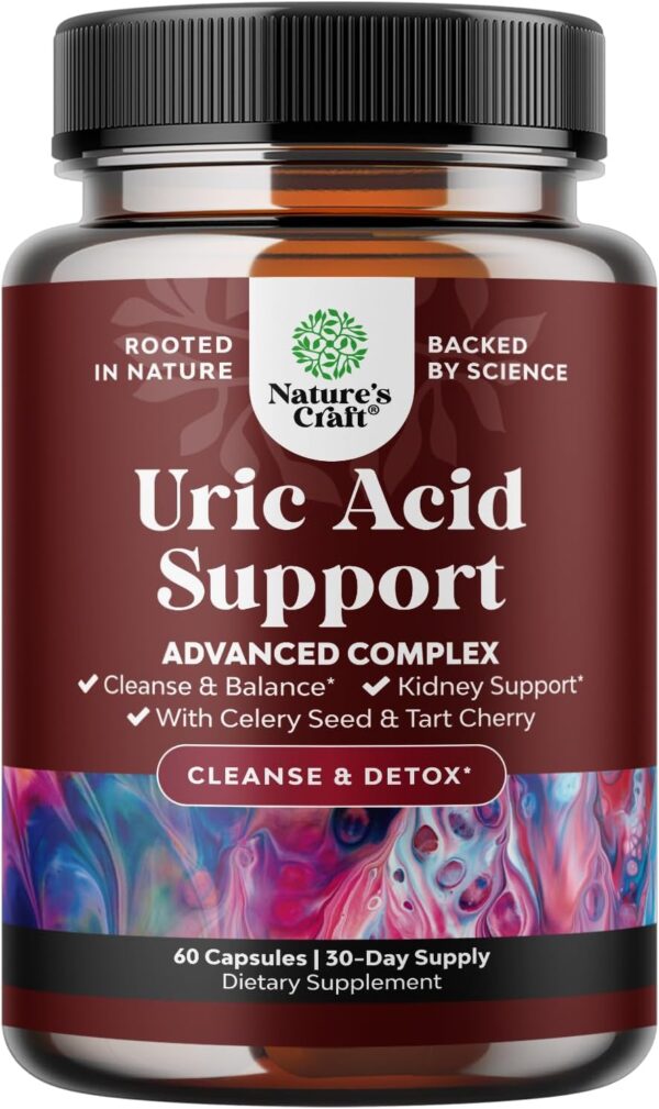 Vegan Uric Acid Cleanse and Detox - Daily Kidney Cleanse and Uric Acid Support for Adults - Tart Cherry Extract Capsules with Detox Cleanse Herbal Blend for Men and Women's Joints Kidneys and More