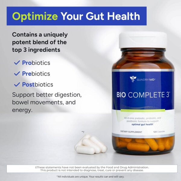 Gundry MD® Bio Complete 3, 3-in-1 Probiotics for Gut Health, Probiotic Supplements for Digestion, Supplement Supporting Bloating, Gas, Food Cravings, Energy Levels, Skin, and Focus, 30 Day Supply - Image 3