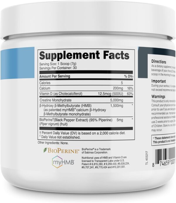 Transparent Labs Creatine HMB - Creatine Monohydrate Powder with HMB for Muscle Growth, Increased Strength, Enhanced Energy Output, and Improved Athletic Performance - 30 Servings, Unflavored - Image 6