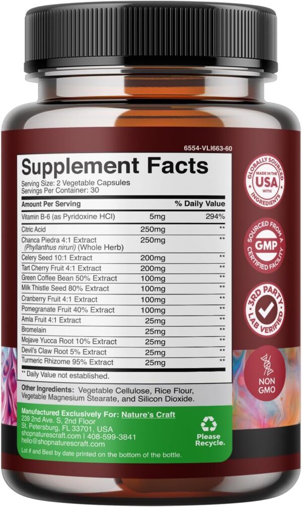 Vegan Uric Acid Cleanse and Detox - Daily Kidney Cleanse and Uric Acid Support for Adults - Tart Cherry Extract Capsules with Detox Cleanse Herbal Blend for Men and Women's Joints Kidneys and More - Image 2