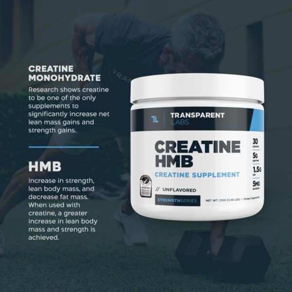 Transparent Labs Creatine HMB - Creatine Monohydrate Powder with HMB for Muscle Growth, Increased Strength, Enhanced Energy Output, and Improved Athletic Performance - 30 Servings, Unflavored - Image 3