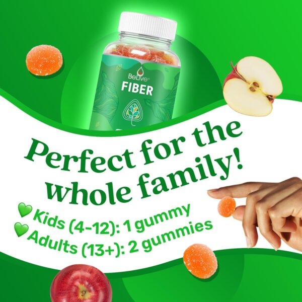 BeLive Fiber Gummies - Prebiotic Fiber Supplement with Chicory Root & Inulin for Digestive Support & Overall Gut Health I Vegan, Sugar Free Gummies for Adults & Children | 60 Ct - Apple Flavor - Image 3