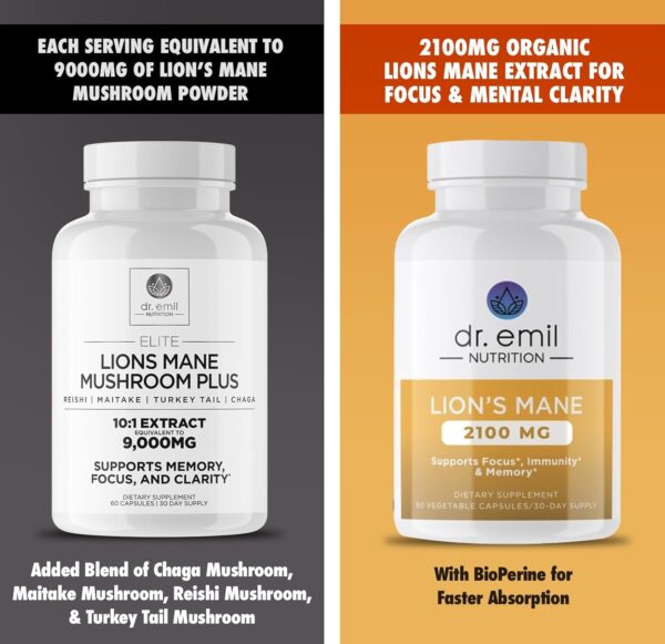 DR. EMIL NUTRITION 2100mg Organic Lions Mane Supplement Capsules - Focus, Mental Clarity & Cognition - Nootropic Lion's Mane Mushroom Supplement with Organic Lions Mane - Image 5