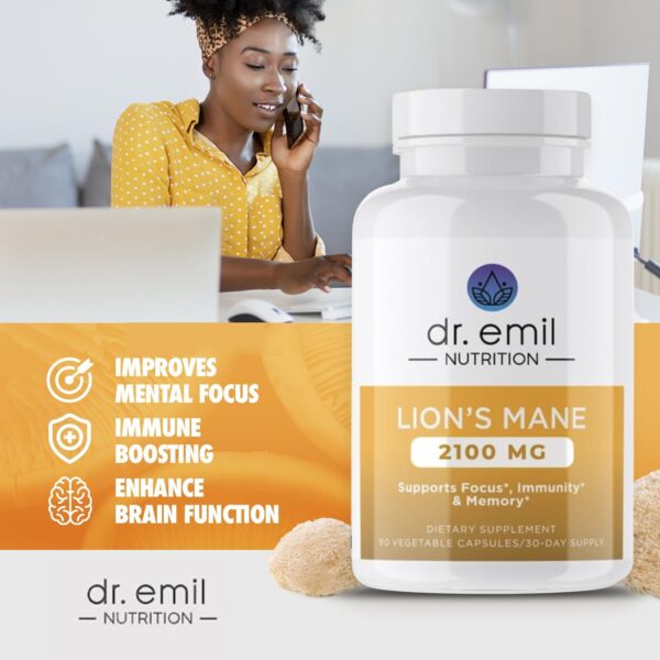 DR. EMIL NUTRITION 2100mg Organic Lions Mane Supplement Capsules - Focus, Mental Clarity & Cognition - Nootropic Lion's Mane Mushroom Supplement with Organic Lions Mane - Image 6