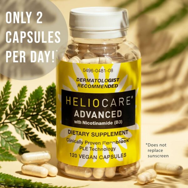 Heliocare Advanced Niacin B3 Supplement: Fernblock PLE Extract 240mg Per Serving - Supports Skin Cell Health W/Antioxidant Rich Vitamin B3 Niacin 500 mg - 120 Vegan Capsules - Image 2