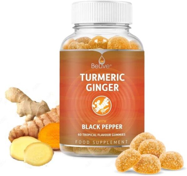 BeLive Turmeric Curcumin with Black Pepper & Ginger - 500 mg of Turmeric and Ginger Supplement for Immune Support, Healthy Skin, and Mobility - Tropical Flavor | 60 Count