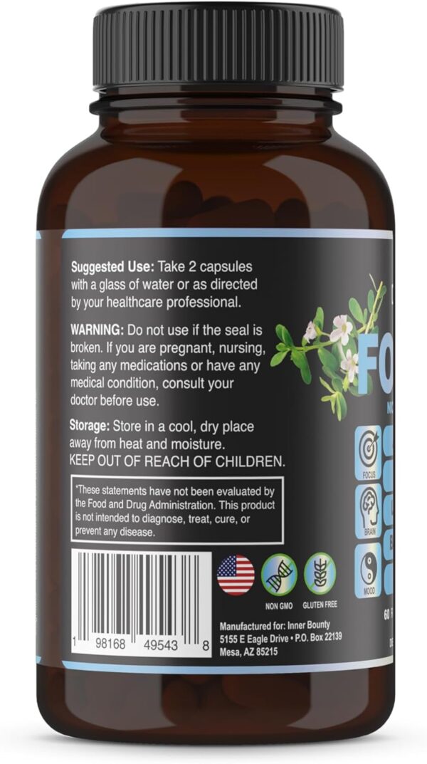 Focus 14-in-1 Nootropic Brain Supplement with Lions Mane, Alpha GPC Choline, Vitamin C & B12, Taurine, Bacopa - Energy, Cognitive, Memory Support, 60 Filler Free Capsules - Image 6