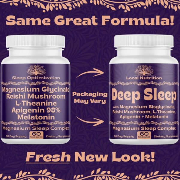 Natural Sleep Aid with Magnesium Glycinate 500mg Reishi Mushroom 350mg L-Theanine 300mg Apigenin 50mg Melatonin 3mg - Magnesium Sleep Supplement for Sleep Support, Deep Sleep - 60 Capsules Made in USA - Image 4