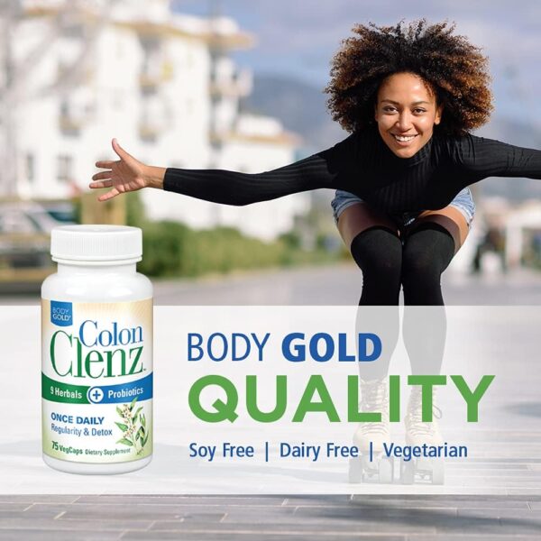 Body Gold Colon Clenz Regularity & Detox Formula | Once Daily Support with 9 Herbs + Active Probiotics | 75 CT - Image 3